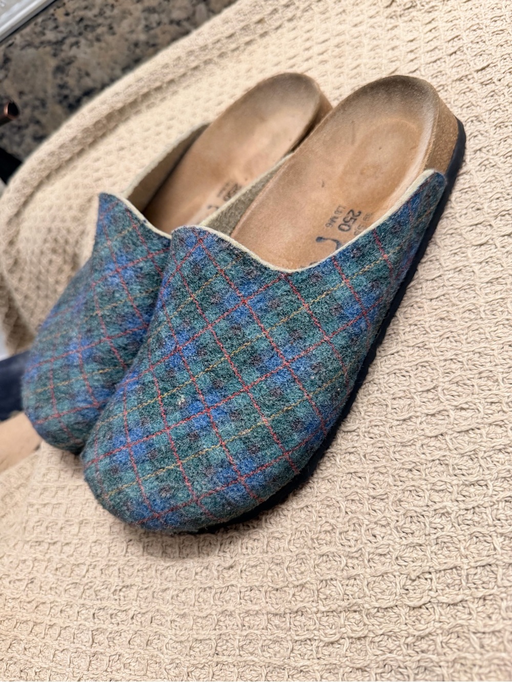 Birkenstock Blue Green Plaid Felt Clogs - Picture 4 of 6